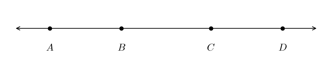 Puntos A, B, C, D sobre una recta
